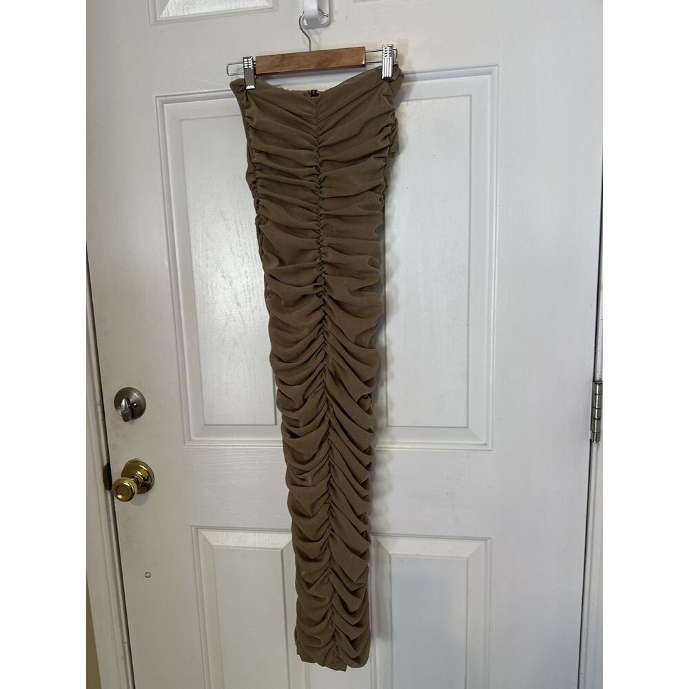 JLUXLABEL Ruched Tan Midi Dress - Picture 6 of 8